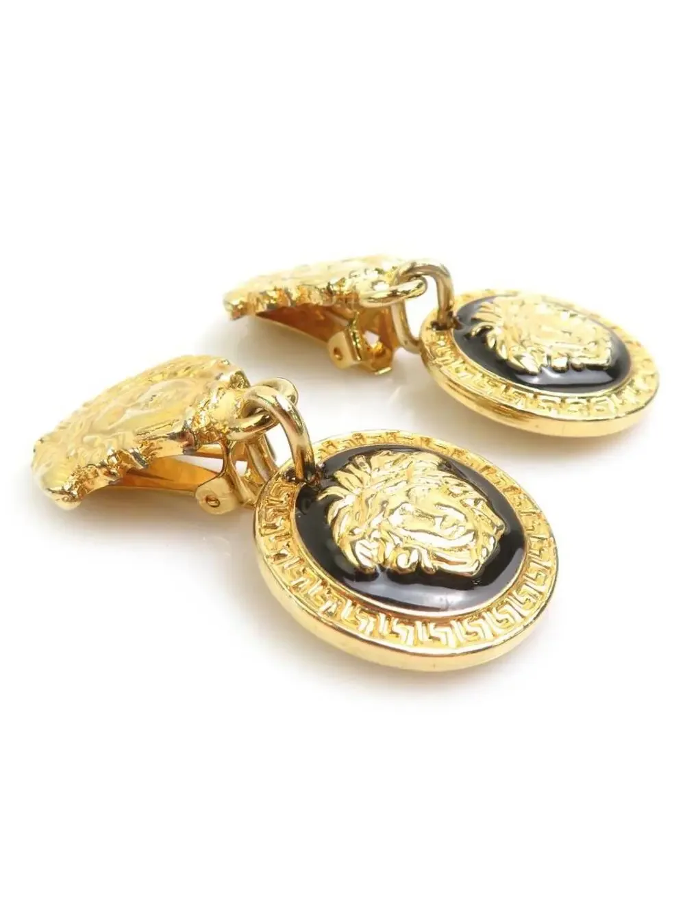 Auth Versace Medusa Earrings Gold/Black #302695V21B